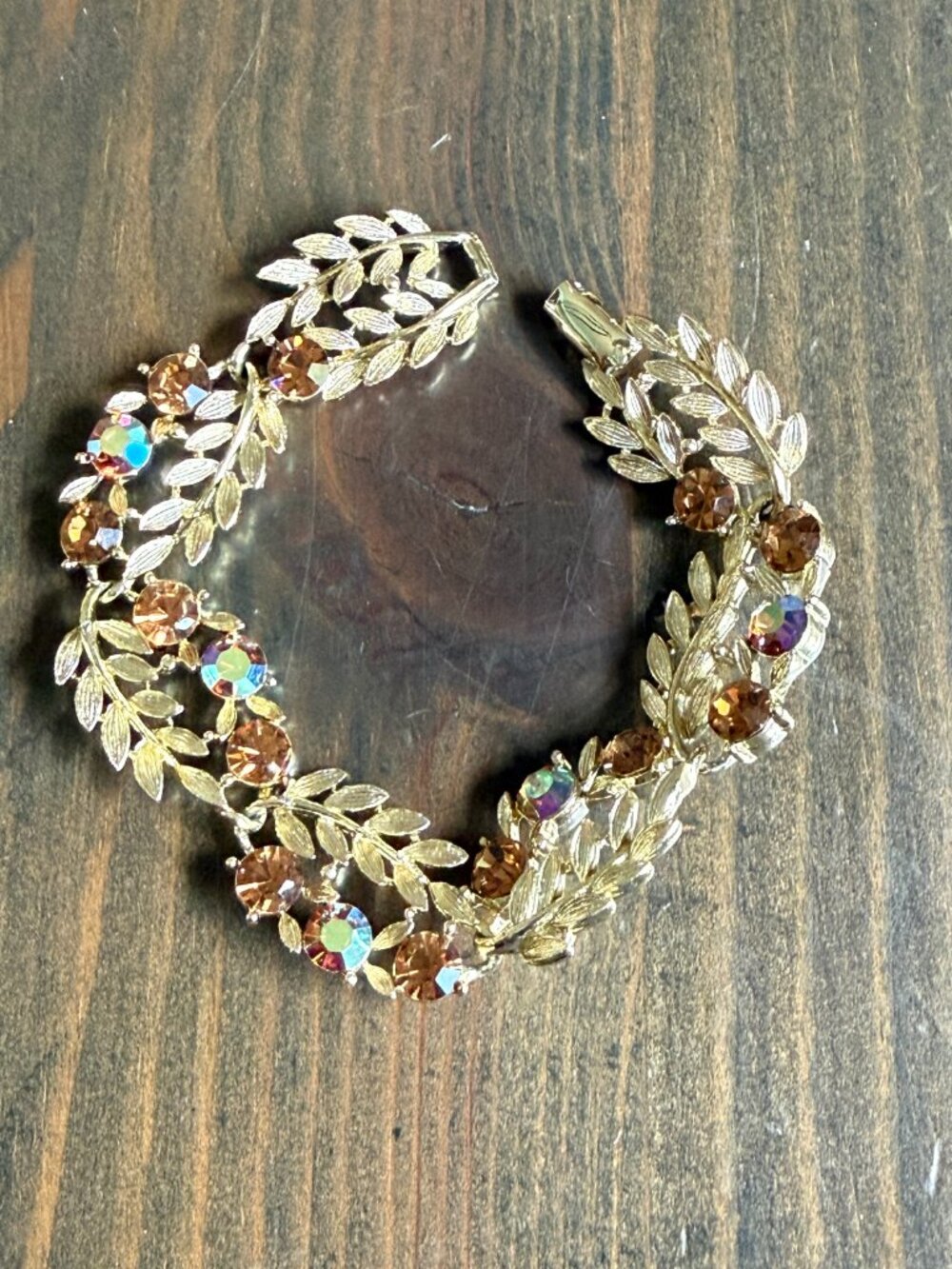 Vintage Signed LISNER Gold Tone Orange Leaf Link Bracelet 7"